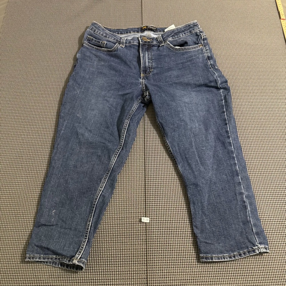 Lee Regular Fit Mid Rise Blue Cropped Straight Leg Jeans Size 8 Petite